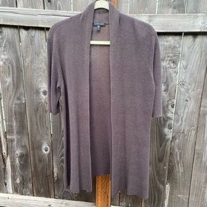 Eileen Fisher open knit silk blend cardigan brown taupe short sleeve medium
